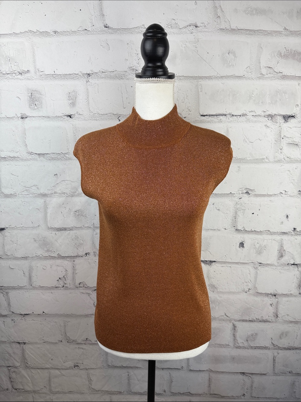 Coldwater Creek Copper Metallic Sleeveless Mock Neck Silk Sweater Top Size M